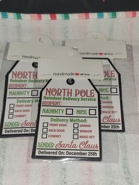 Handmade North Pole Reindeer Delivery Gift Tags - White/Red/Green